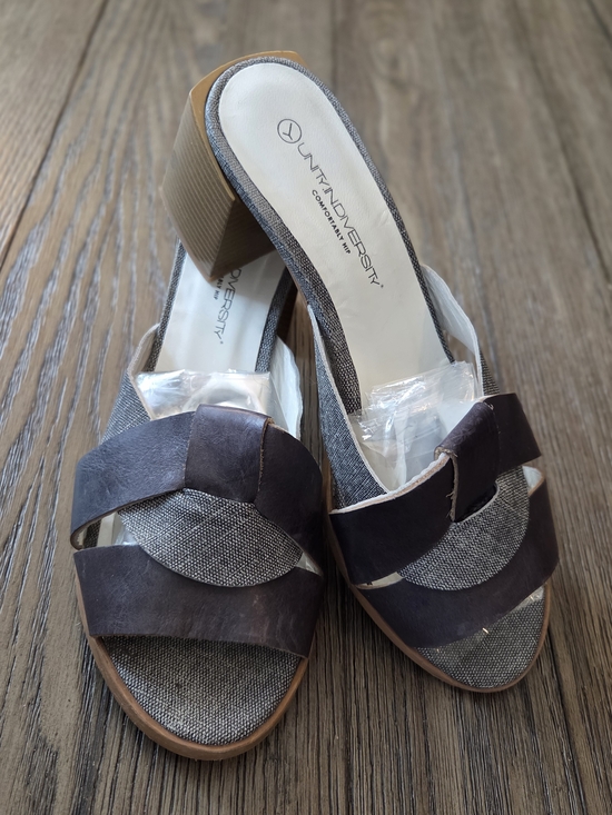 Unity in Diversity Shoes - Unity in Diversity Brown and Gray Slip-On Block Heel Mules